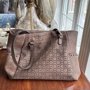 Bueno Brown Laser-Cut Shoulder Bag